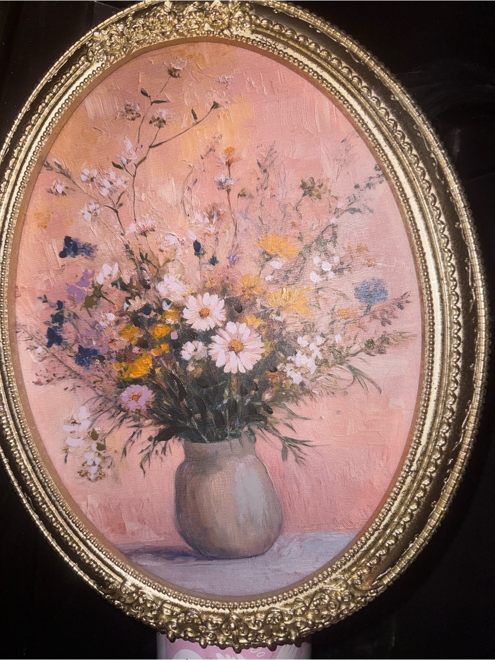 Floral Bouquet Oil Painting on Pink Background - Classic Home Art